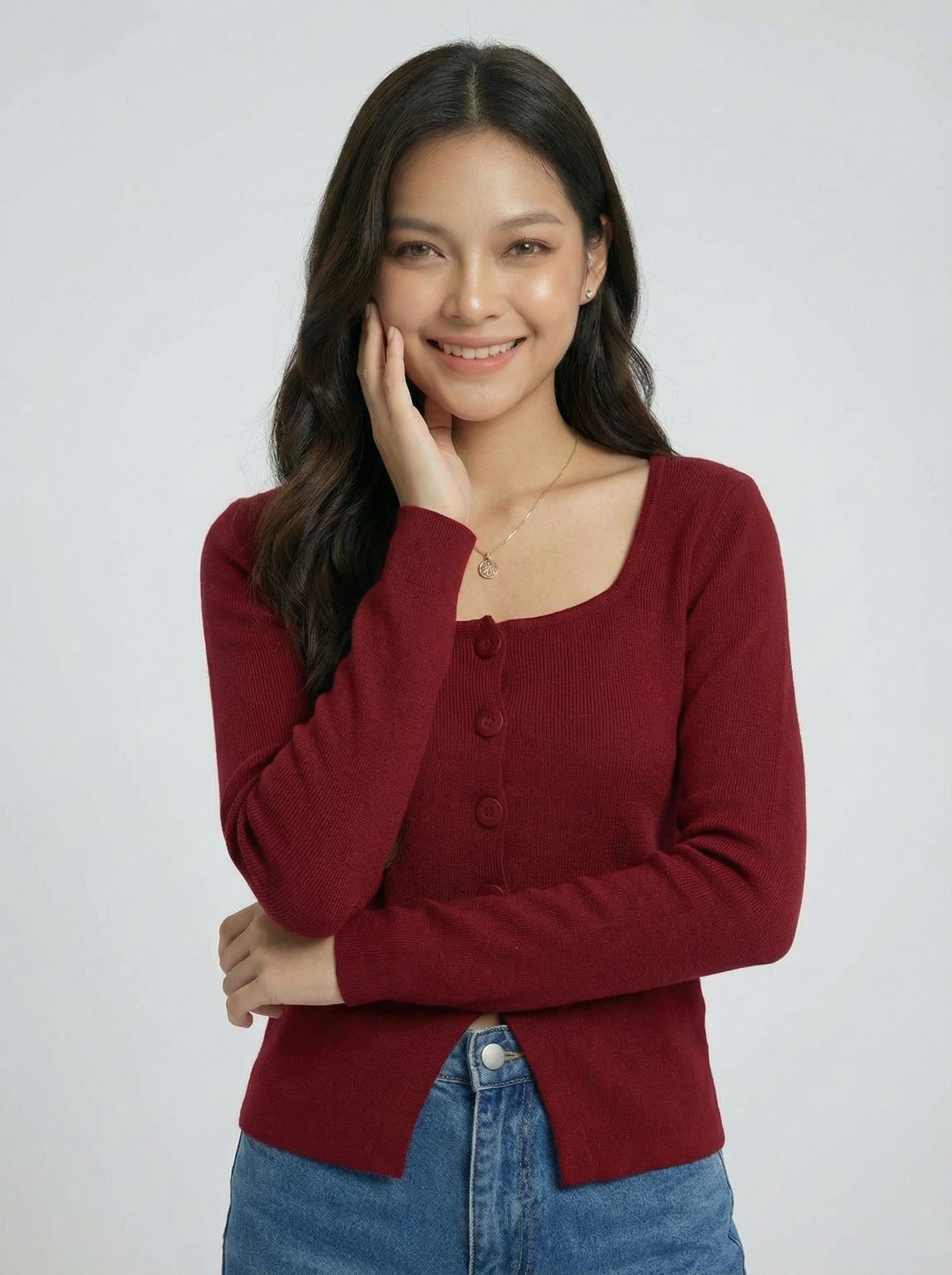 Low Cut Design Detail Knit Top