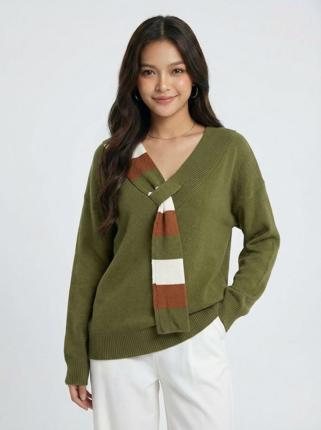 Scarf Detail Design Knit Sweater