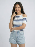 Color Block Striped Off Shoulder Short Sleeve Top