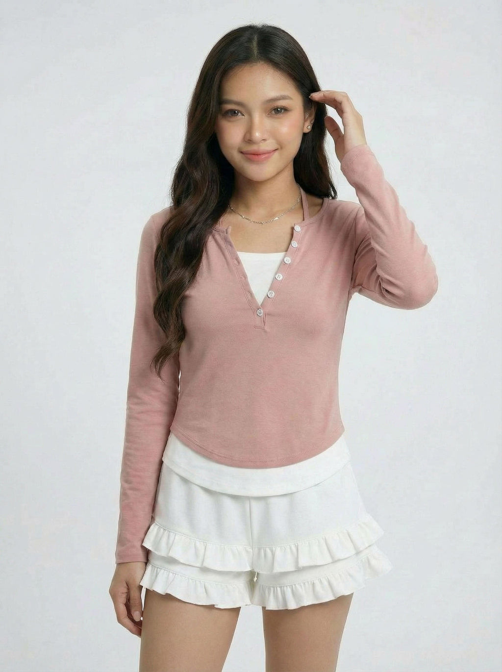 Two-Piece Halter Neck V Neck Knit Top