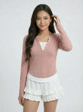 Two-Piece Halter Neck V Neck Knit Top