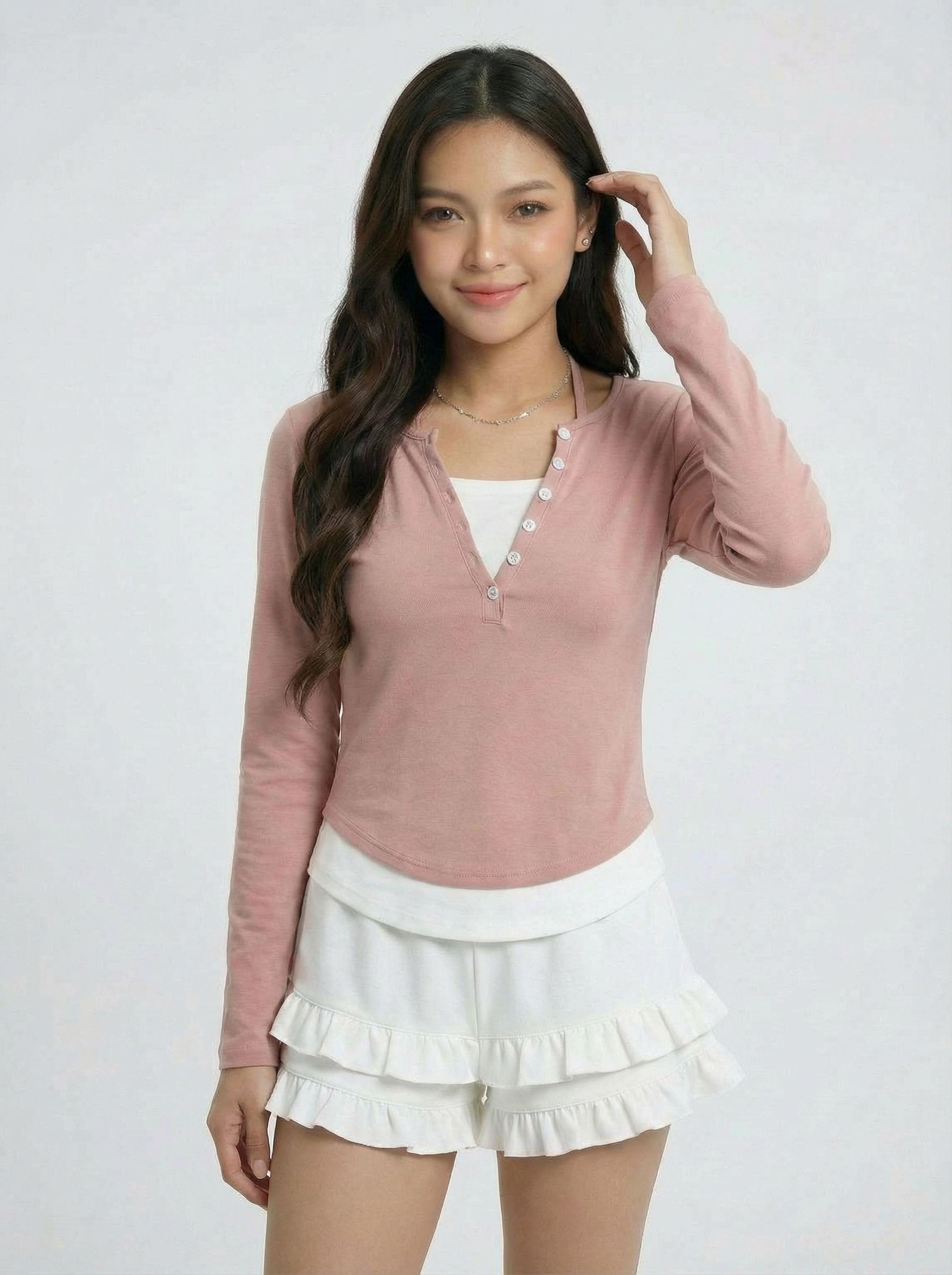 Two-Piece Halter Neck V Neck Knit Top