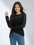 Mesh Hollow Out Long Sleeve Knit Top