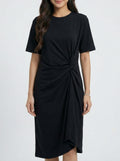 Trendy Short Sleeve Twist Front Casual Midi Dress