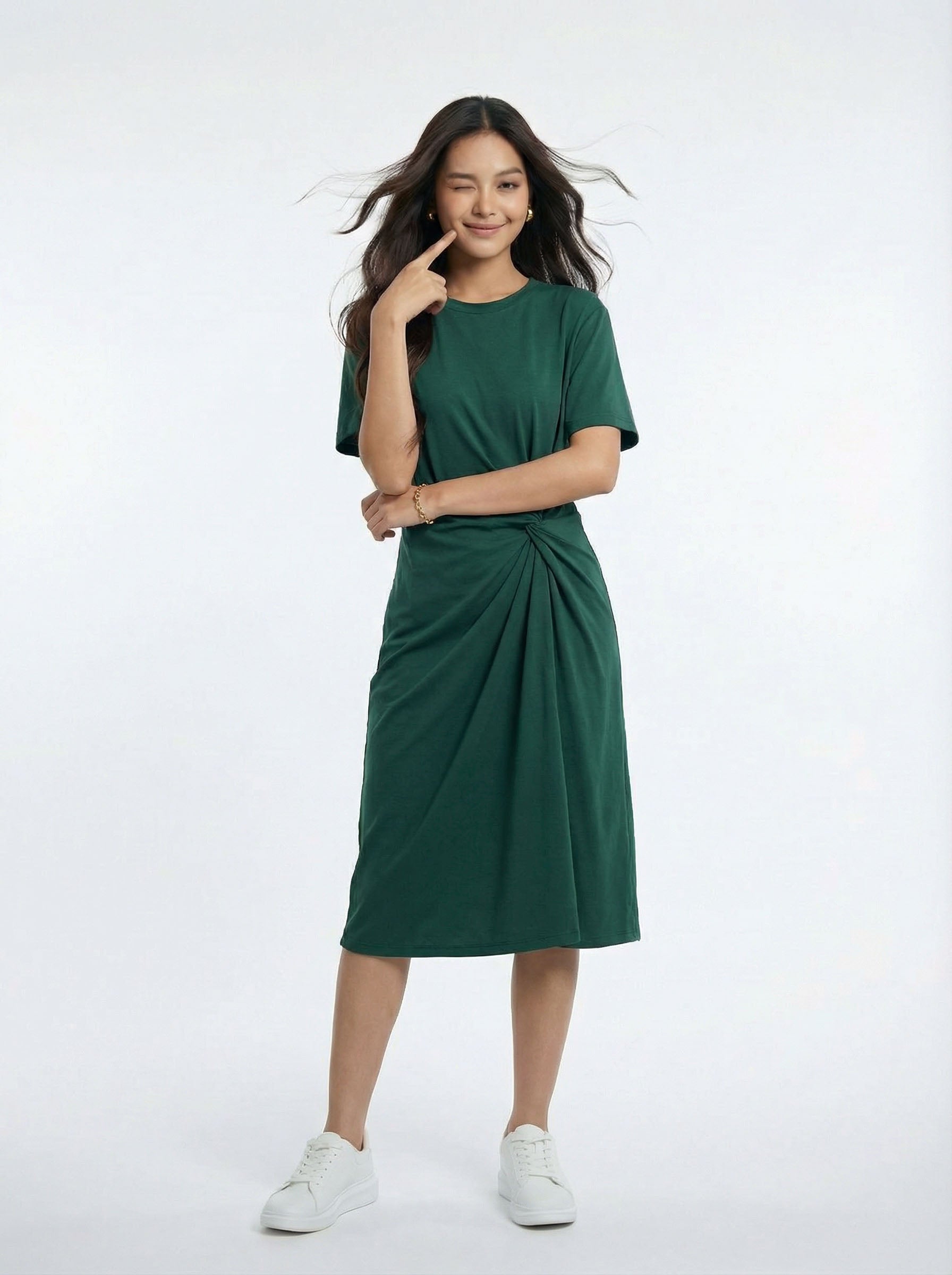 Trendy Short Sleeve Twist Front Casual Midi Dress