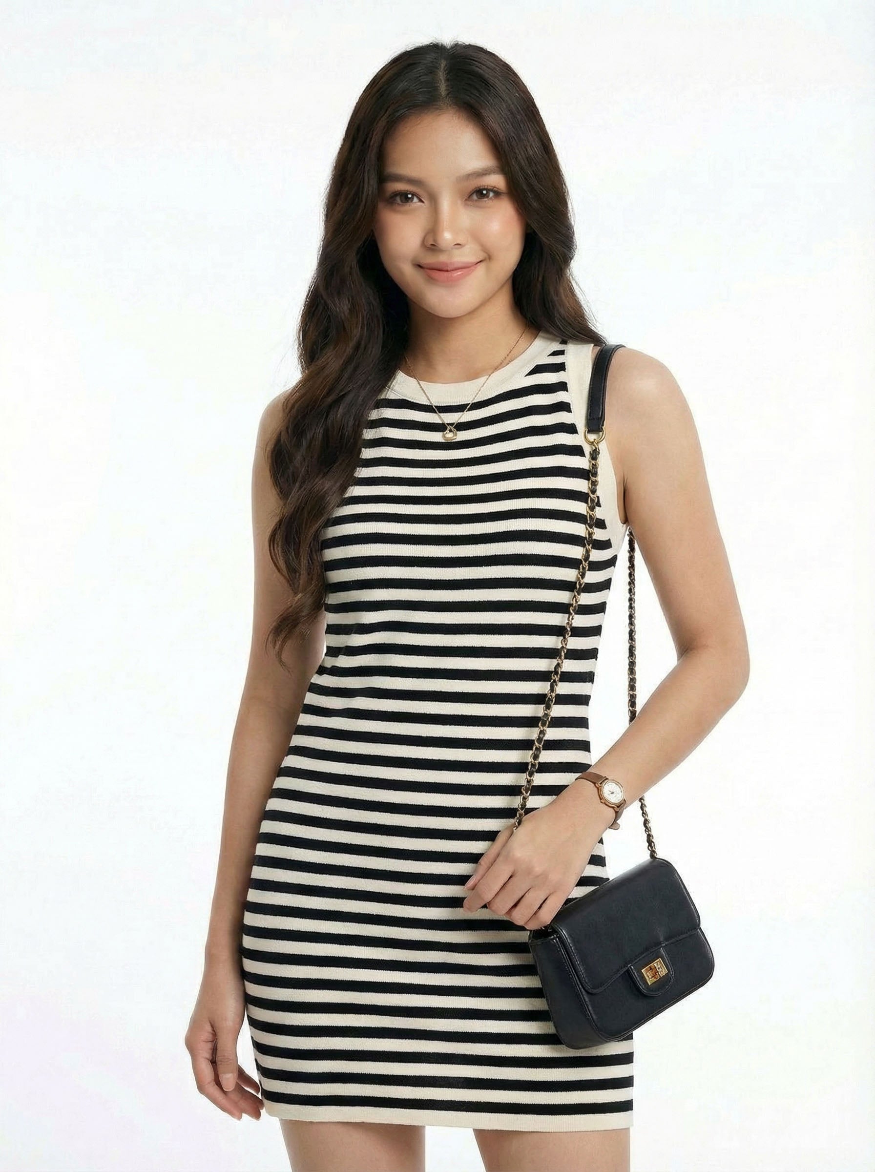 Color Block Striped Sleeveless Bodycon Mini Dress