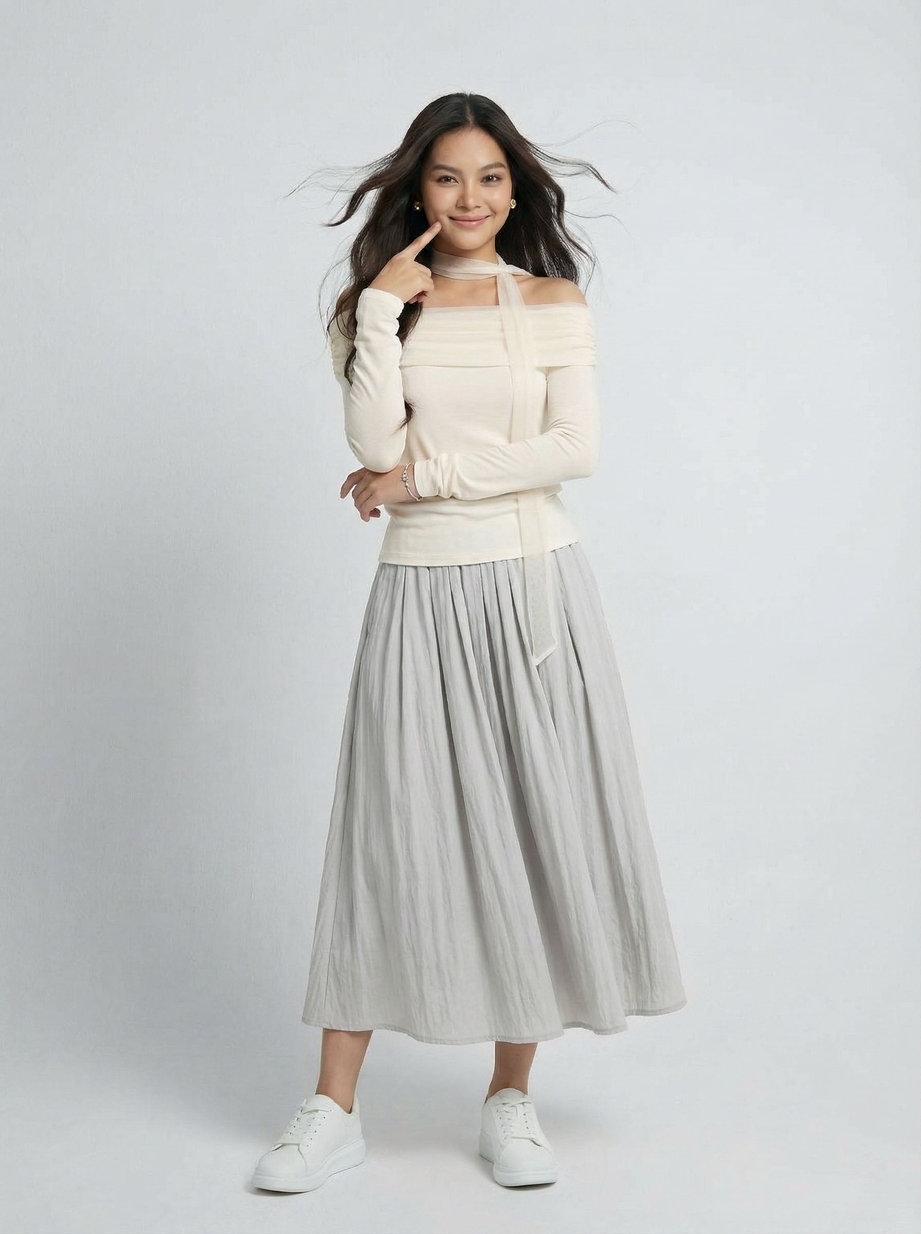 High Waist Casual Wide Leg Maxi Skirt