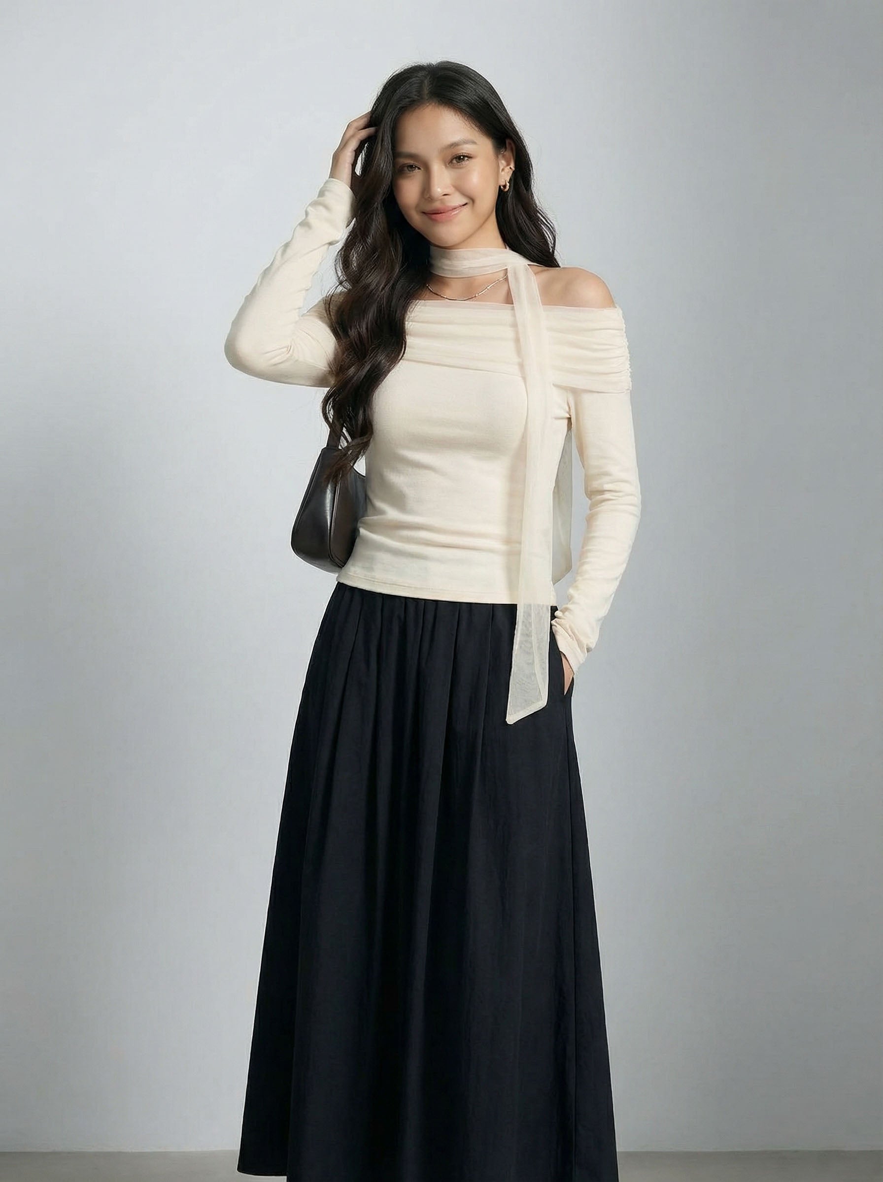 High Waist Casual Wide Leg Maxi Skirt
