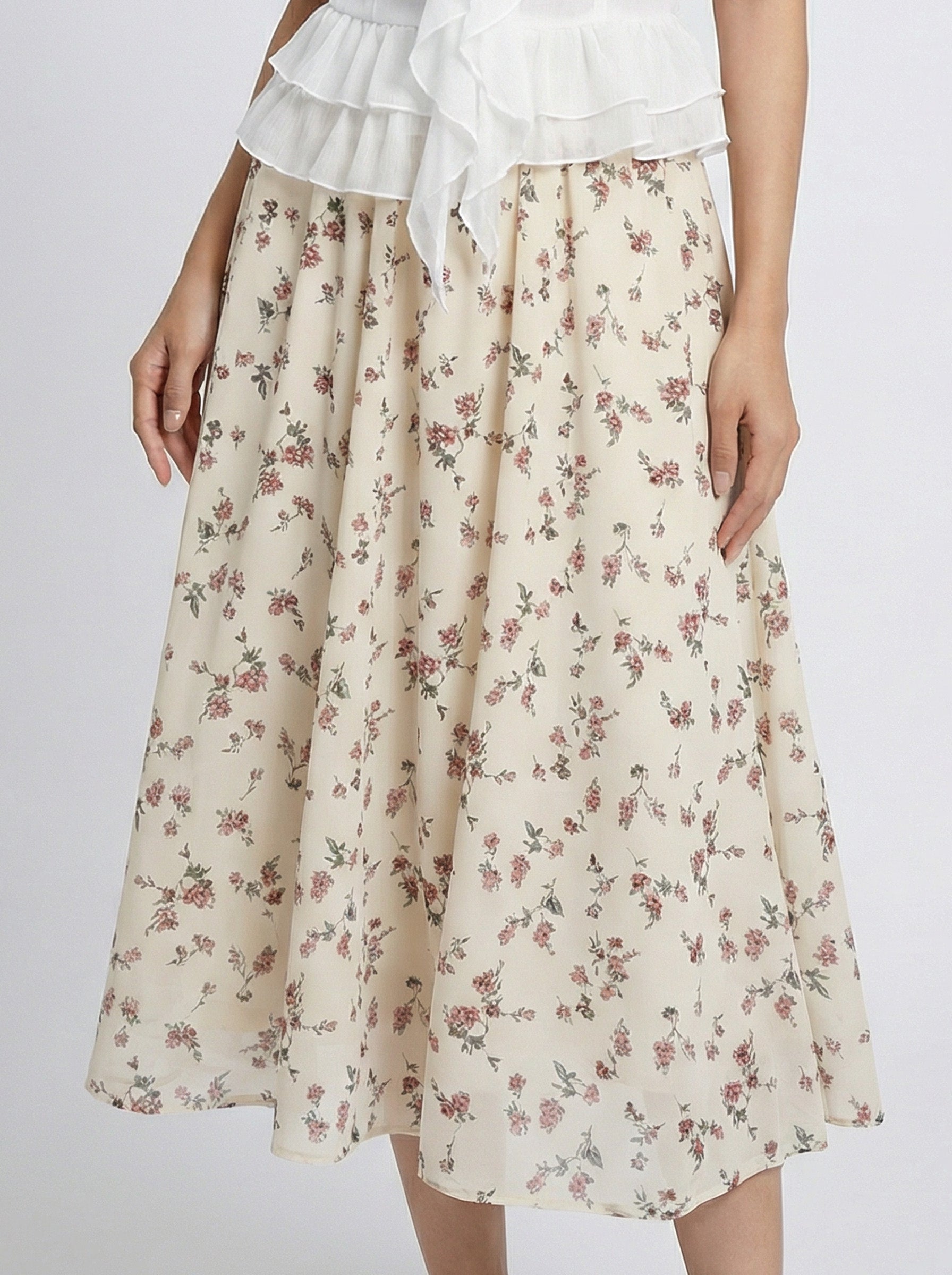 High Waist Ditsy Floral Midi Skirt