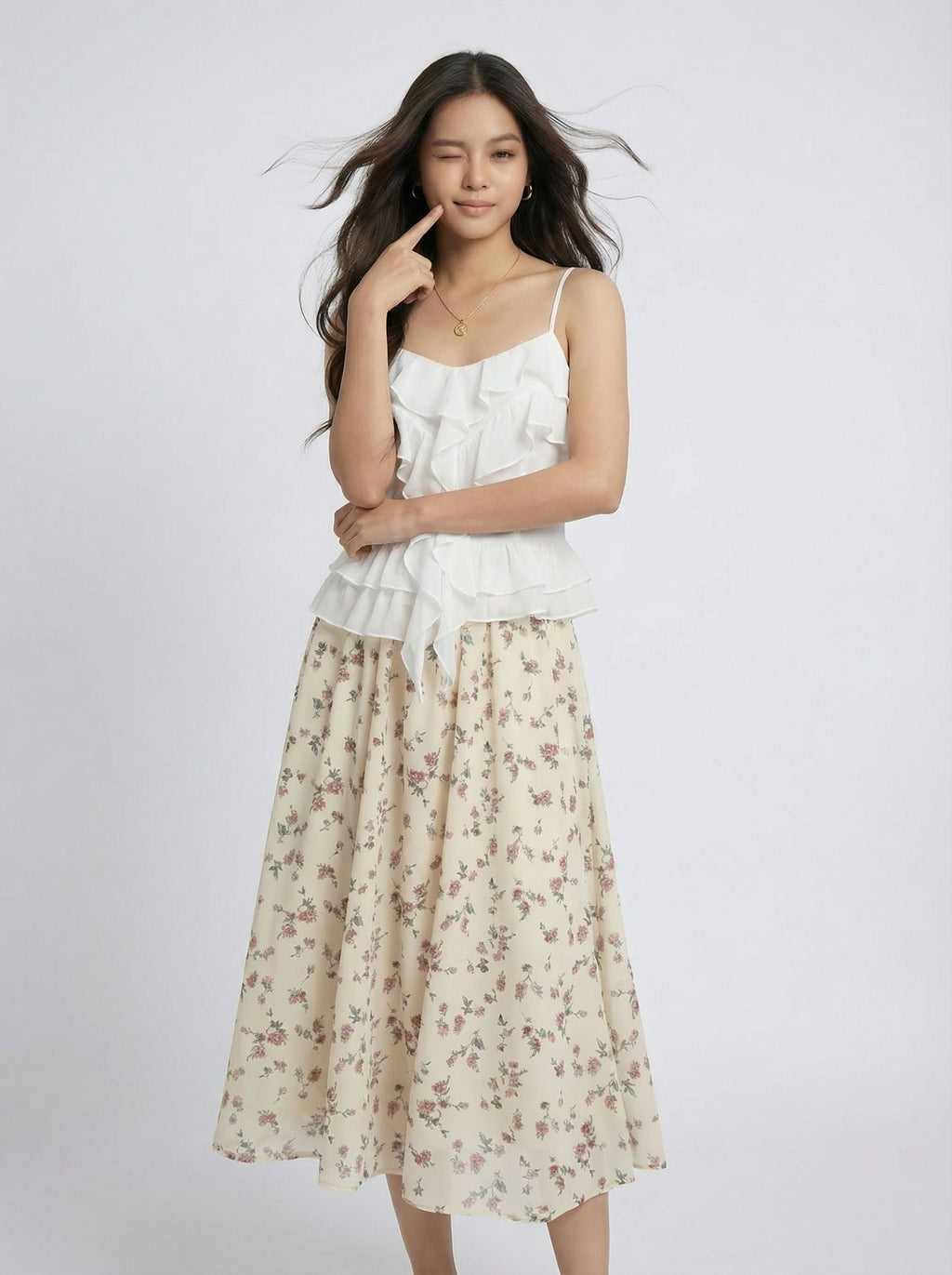 High Waist Ditsy Floral Midi Skirt